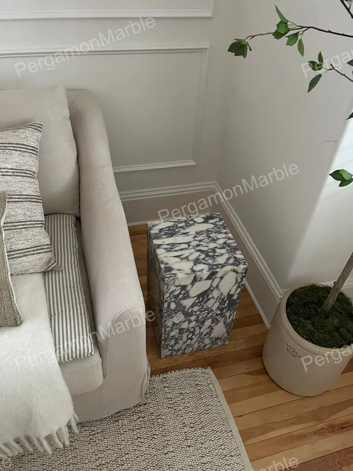 Calacatta viola Marble cube table marble cube coffee table nightstand or side table, handmade