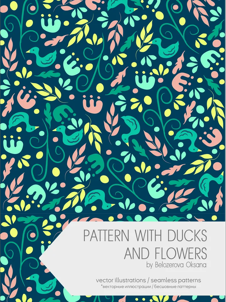 Bright floral patterns with ducks cute vector illustrations
