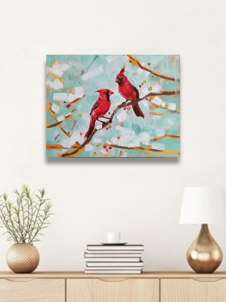 Cardinal Painting Original Art Oil Painting Birds Artwork Canvas Art