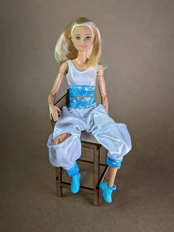 Handmade white & blue floral print sports set for 1/6 scale fashion female dolls
