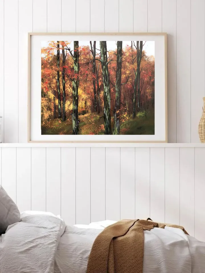 Forest Original Oil Painting Autumn Art Trees Painting