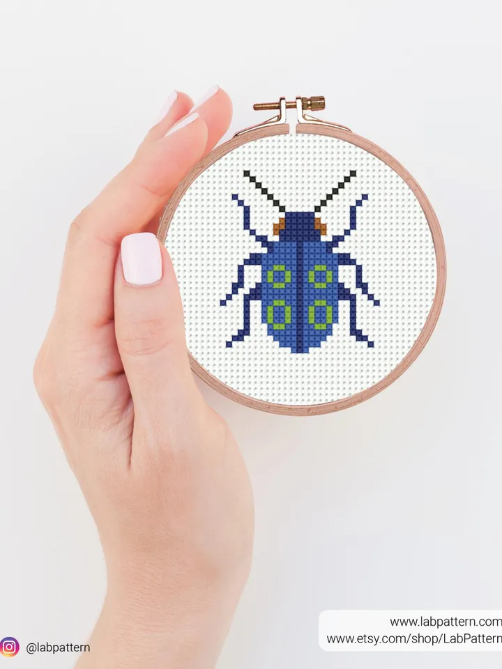 Bundle mini Insects 5 Cross stitch patterns, contemporary, Bug Beetle, Tiny Small, beginner, modern chart, gift DIY, embroidery, instant PDF