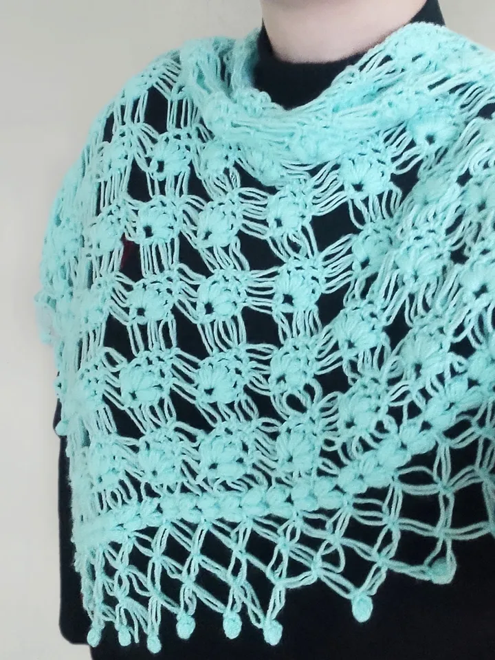 Openwork knitted shawl, mint colored bactus, dressy shawl