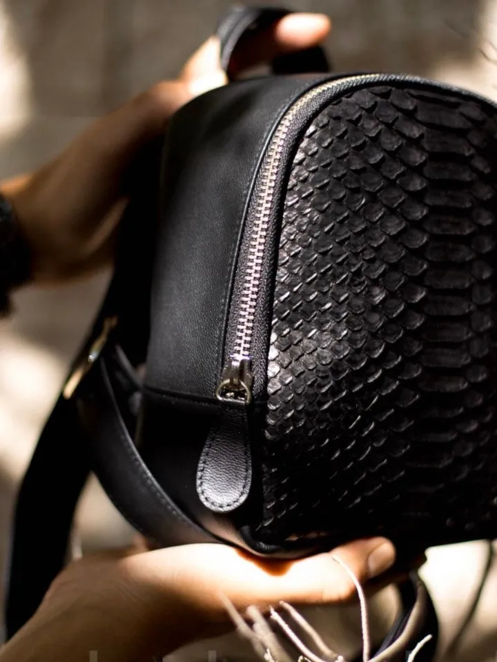 Small Mini Genuine Pythonskin Backpack | Black Little Backpack | Designer Backpack | Women Leather Backpack | Kids Leather Chick small bag