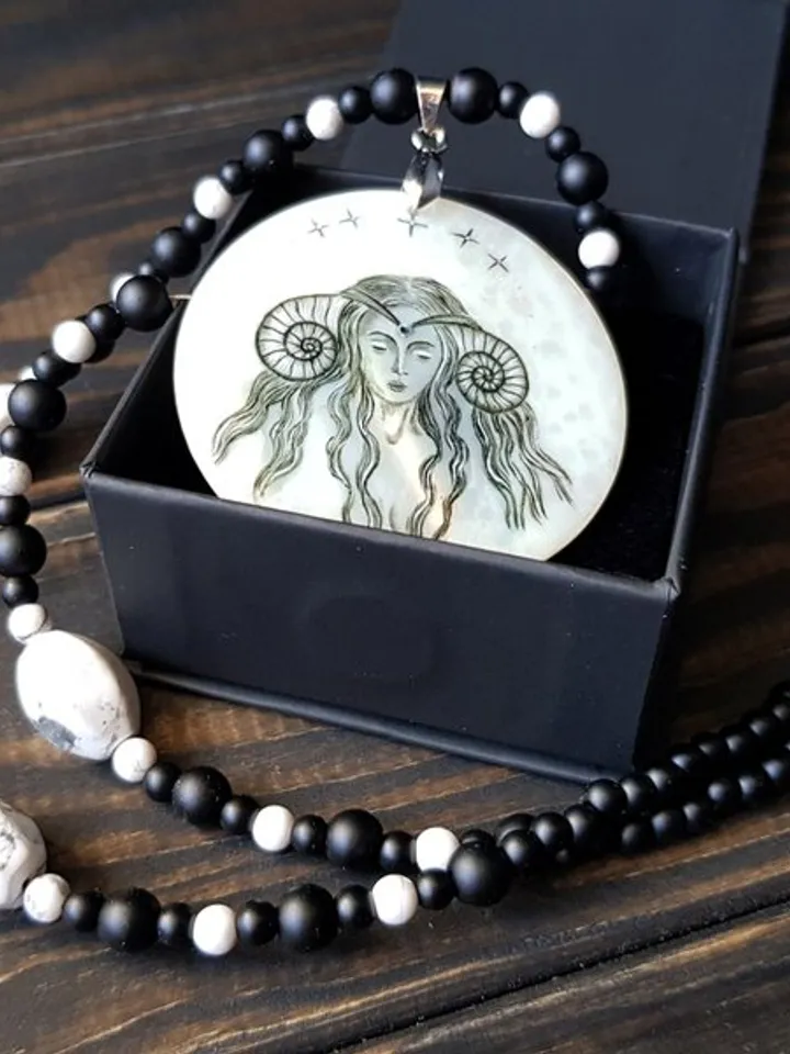 Fairy necklace. Miniature painting of fairy on mother of pearl pendant