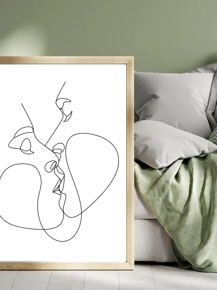Kissing Couple Wall Art,Couple Line Art Print, One Line Drawing, Fine Line Art, Face Line Art, Love Artwork, Couple Sketch,Kiss One Line Art