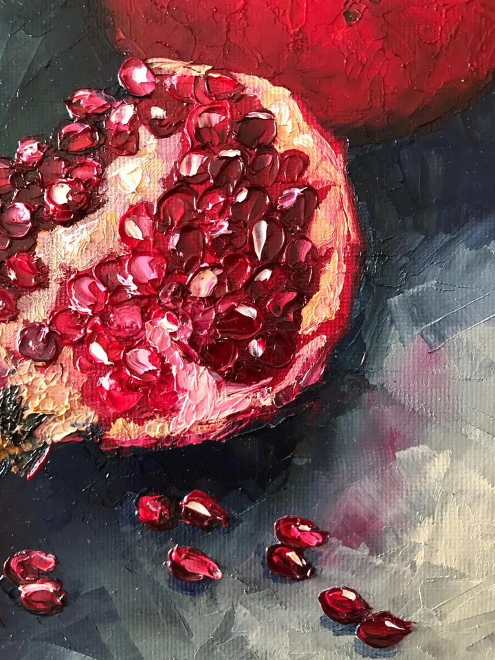 Fruits Original Painting Pomegranate Wall Art Kitchen Oil Still life