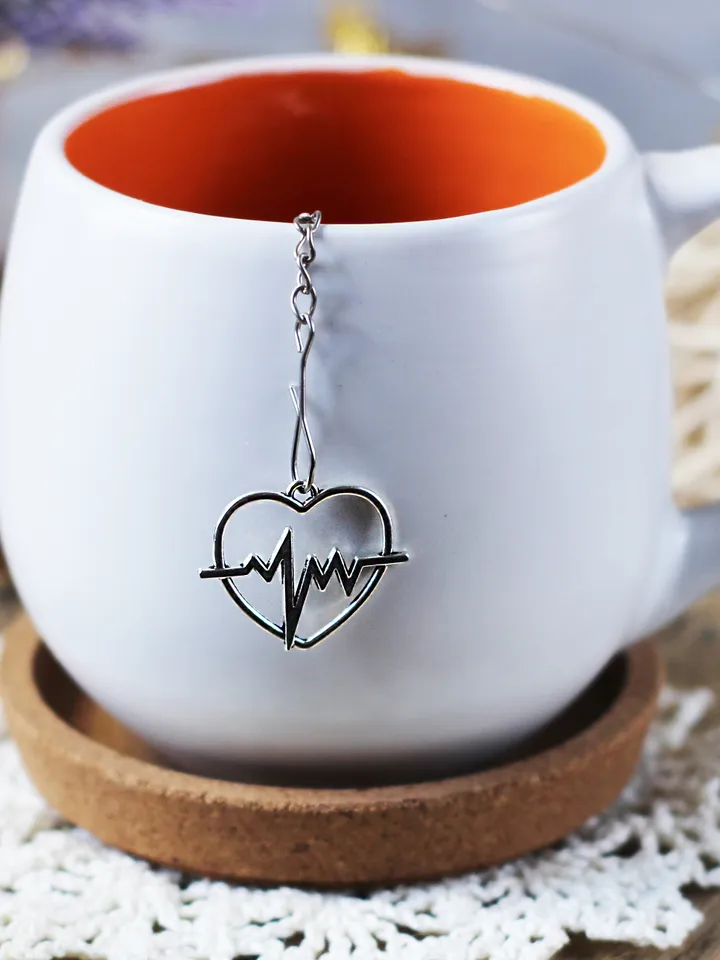 Heart charm tea infuser for herbal tea, Valentines day Tea ball infuser, Tea Strainer ekg pendant, loose leaf tea gift