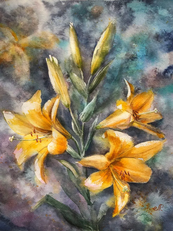 Lily Painting Flowers Original Watercolor Artwork