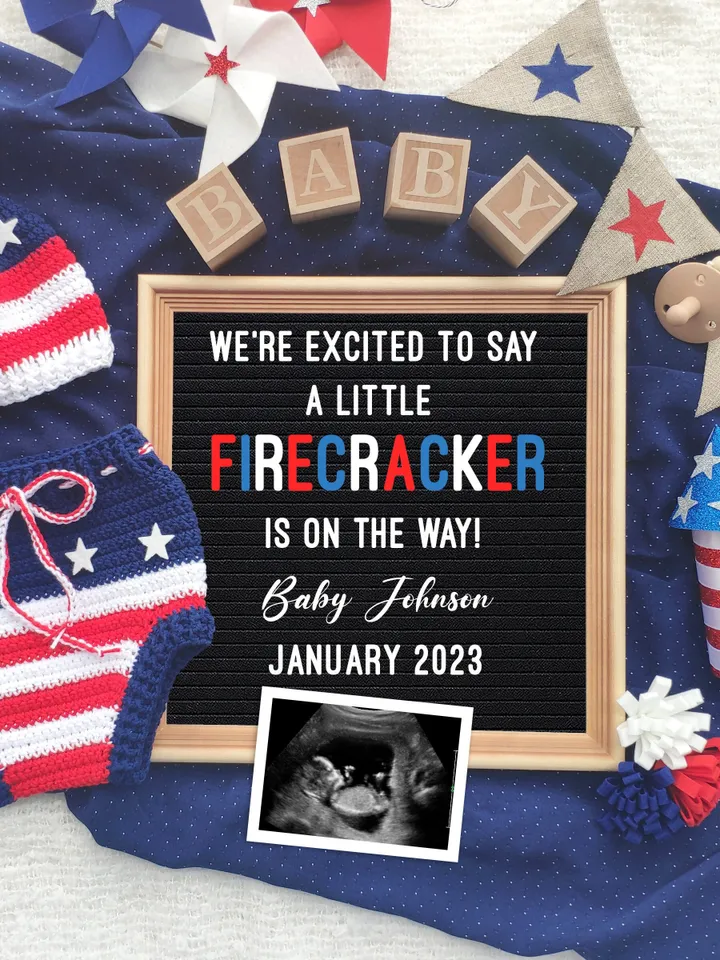 4th of July Pregnancy Announcement digital, Patriotic Baby Announcement, 4th of July Baby Announcement Editable Digital Template