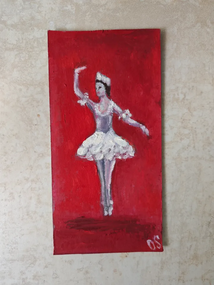 Ballerina Original Painting Ballet Dancer Original Art Ballerina Red Modern Artwork Red Background Ballet Dancer Wall Decor Ballet Oil Painting 4x8 inches by OlgaSokolovaArt