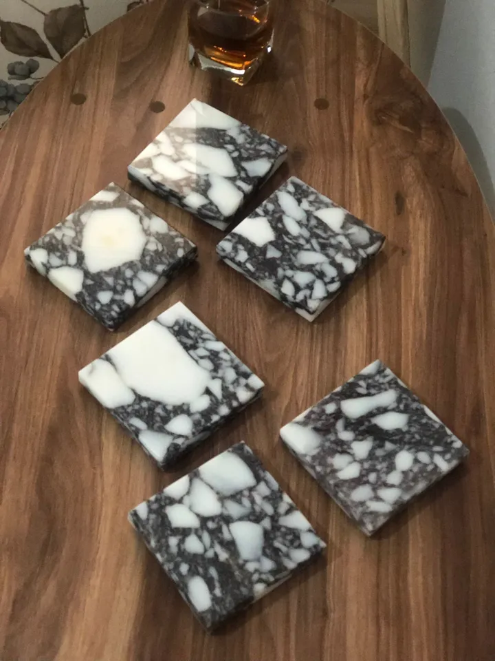 Calacatta Viola set of 2-4-6 SQUARE coasters, italian marble 100% Handmade İtalian Model