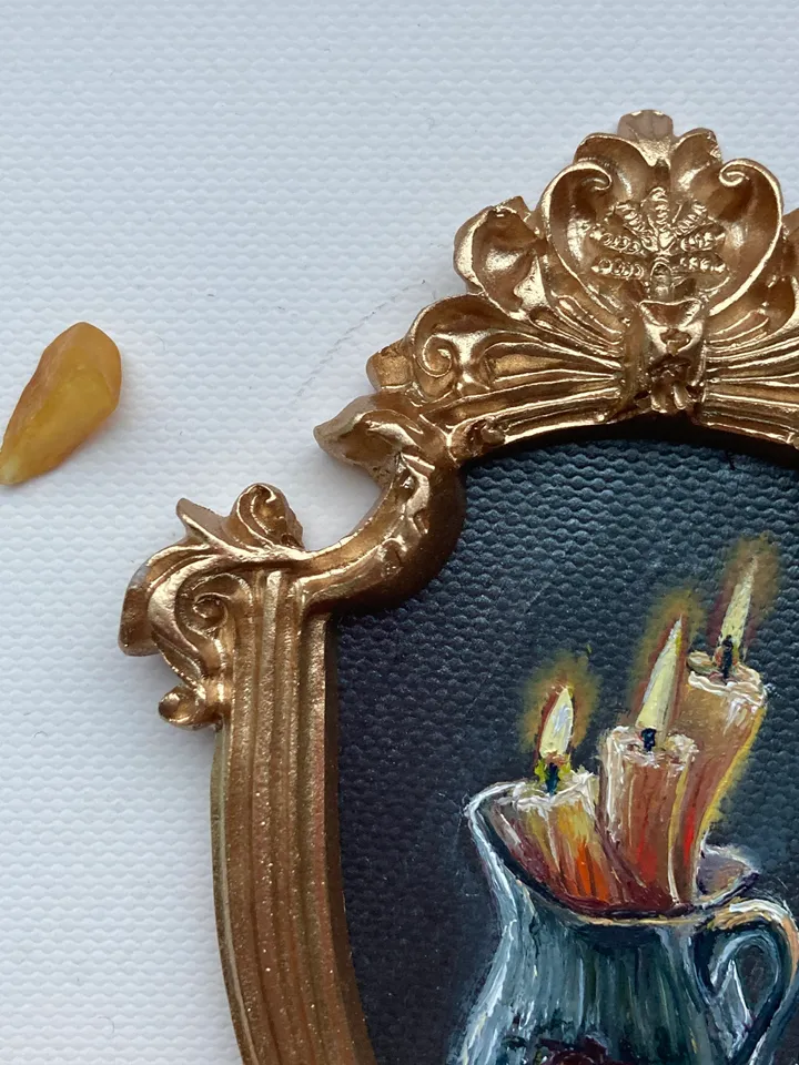 Candle Oil Painting Original In Vintage Style Frame Small Framed Still Life Art