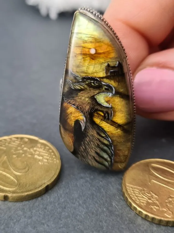 Dragon ring Labradorite ring Stone painting dragon Aaa large labradorite ring