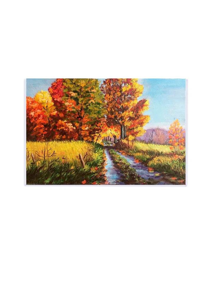 Golden Autumn Painting, Original Vermont Oil Painting on Canvas, Fall Trees Wall Art