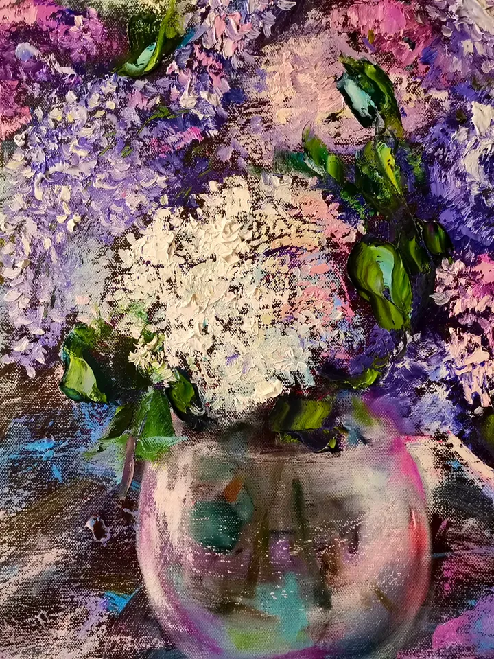 Lilac Flowers Impasto Big Oil Painting on Canvas Original Artist Svinar Oksana