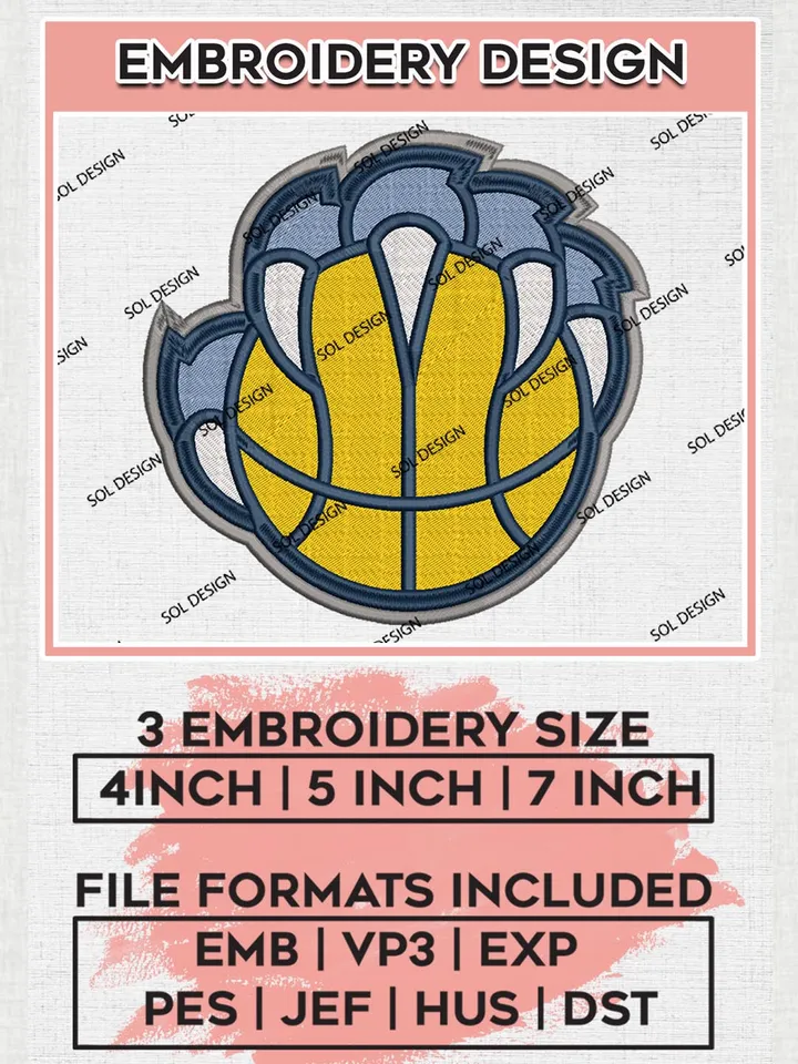 Memphis Grizzlies embroidery design, NBA Grizzlies embroidery, Sport embroidery, NBA Machine Embroidery Designs, NBA Embroidery Designs, Digital Download