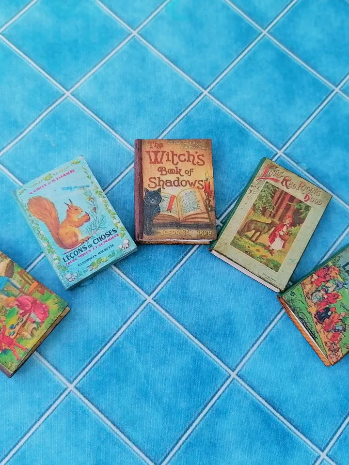 Dollhouse book set in 1:12 scale. Handmade.