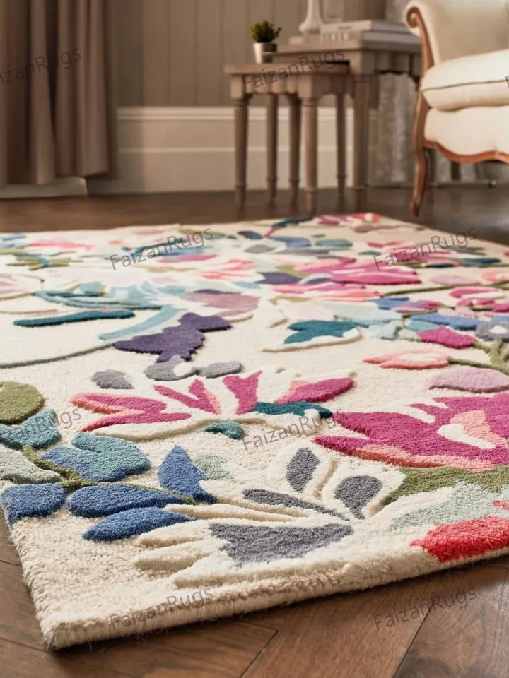 8x10 Floral Rugs Hand Tufted Hand Woven with High Low Piles in All Regular Size 5x8, 6x9, 8x10, 9x12, Stunning Multi Color in Floral Design