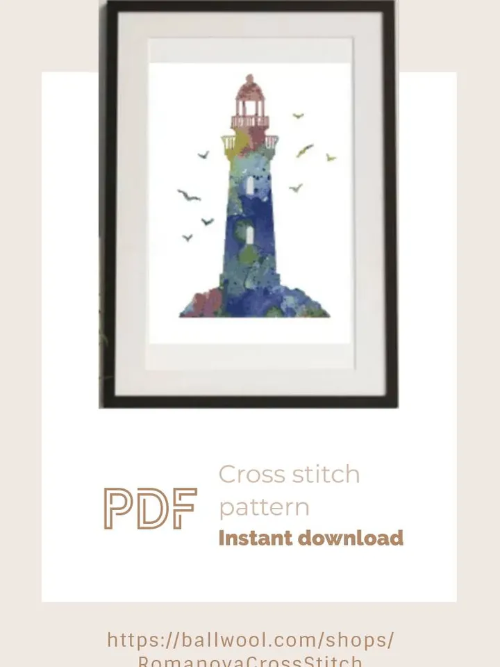 Watercolor Lighthouse cross stitch PDF pattern, Instant download
