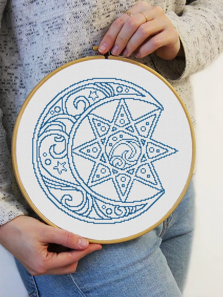 Mandala moon cross stitch pattern download PDF Christmas moon embroidery Modern mandala digital Monochrome cross stitch chart #M164