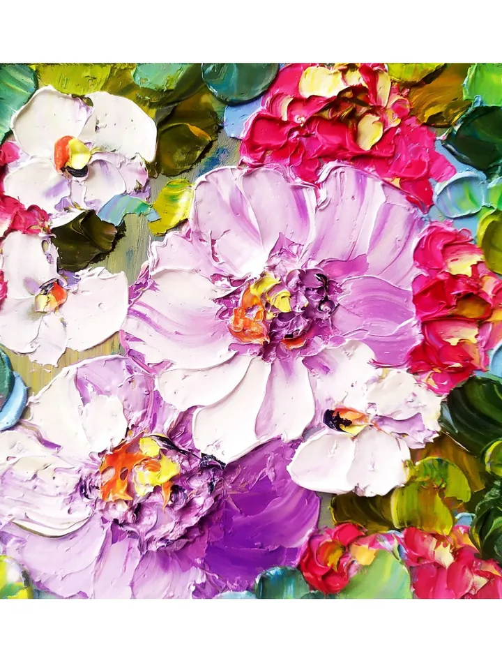 Peony Painting Impasto Original Art Floral Wall Art Flowers Small Oil Painting 6x6