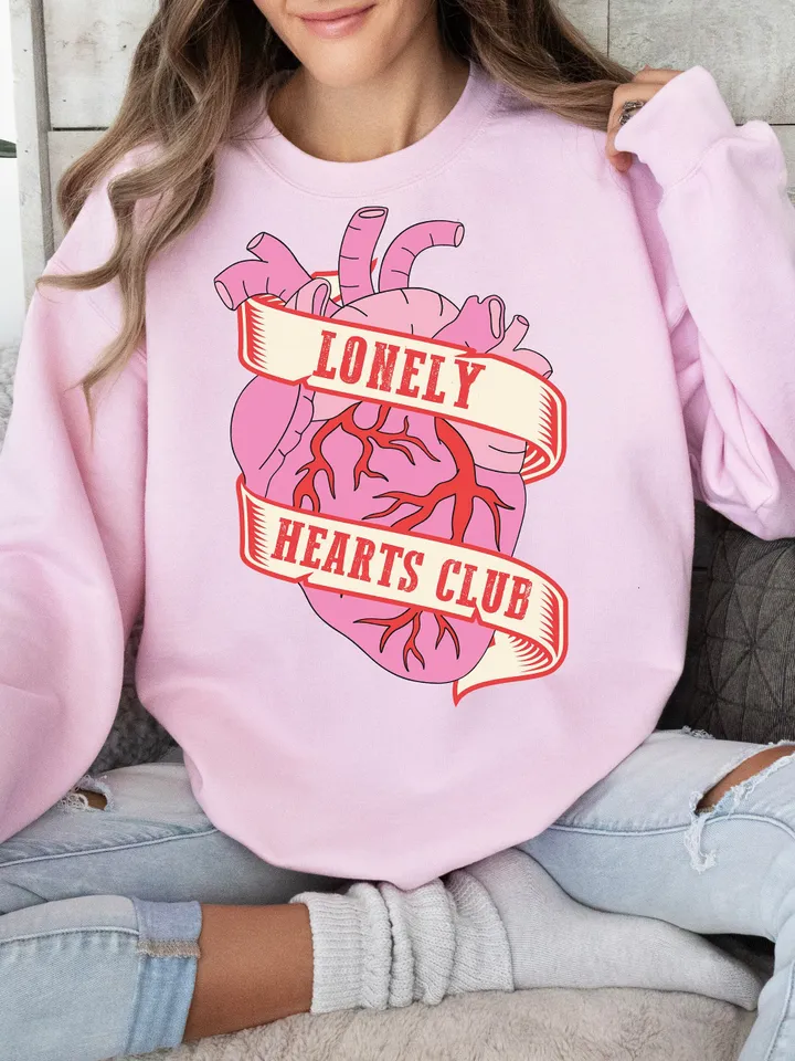 Lonely Hearts Club, Anti Valentines Day Png, Retro Valentine's Day Png, Trendy Valentine’s Day, Vday shirt png,Groovy Valentines