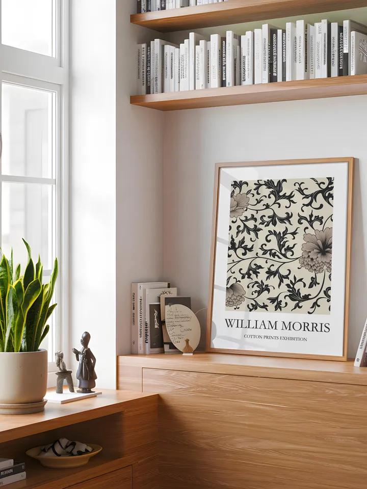 William Morris Monochrome Print Vintage Textile Poster Museum Style Home Decor Interior Pattern Digital Download Gift Classic Black White