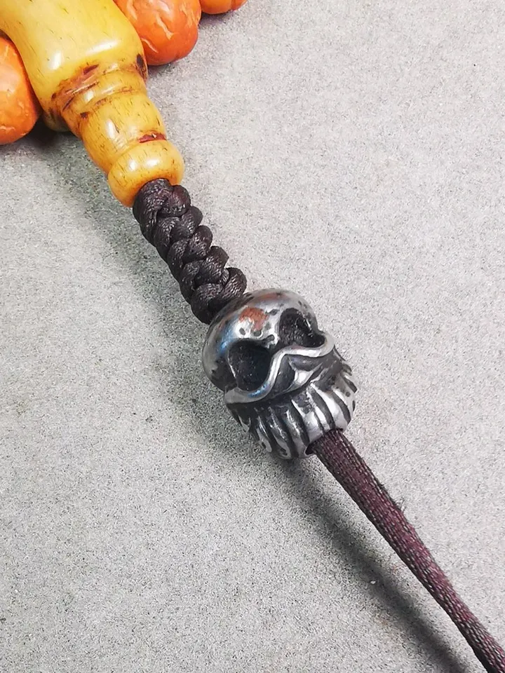 Gandhanra Handmade Tibetan Amulet,Skull Citipati Pendant Bead,Spacer Bead for Mala,Bag Hanging,Prayer Bead Accessories,0.47" × 0.4"