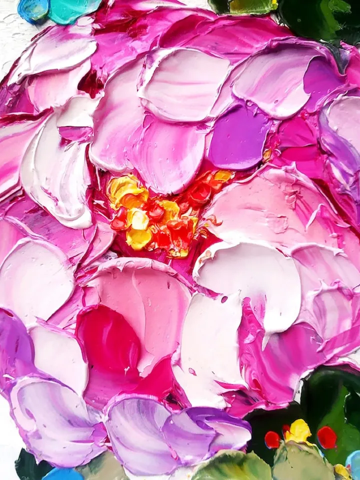 Peony Painting Flower Original Art Impasto Painting Peonies Small Flowers Wall Art by ArtProkopaloSv