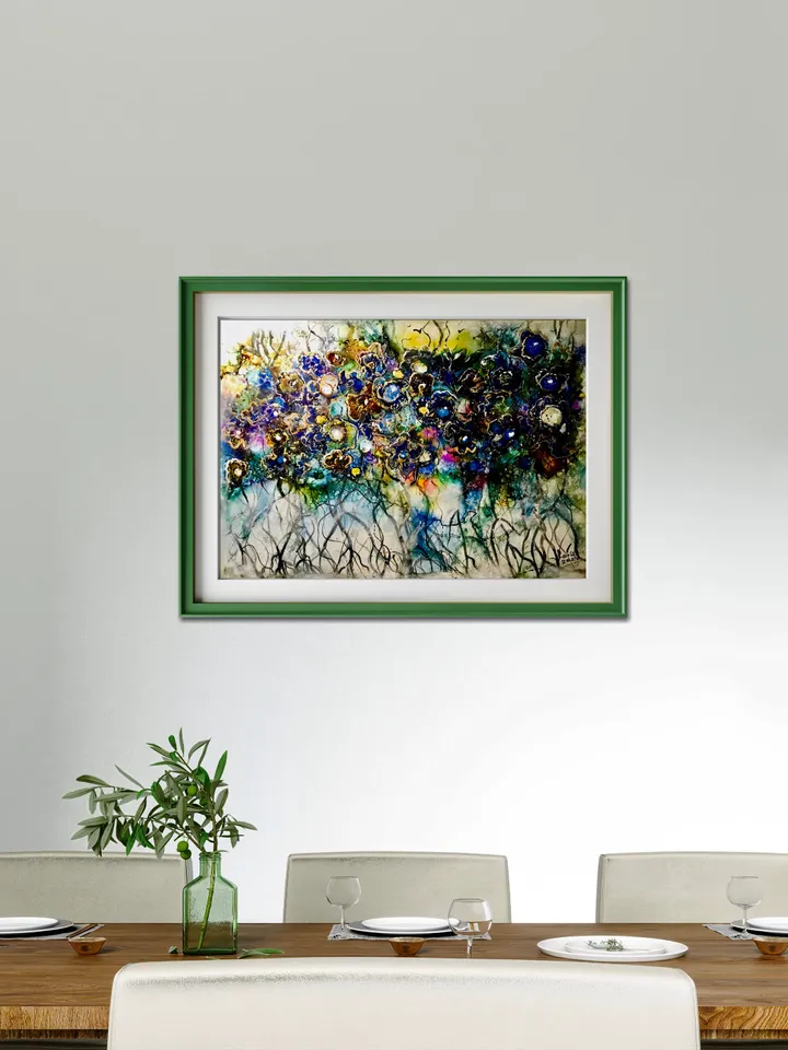 Dancing forest-Abstract fantasy alcohol inks mix media painting on yupo paper,wall decoration,one of a kind,abstract flower wood unique gift