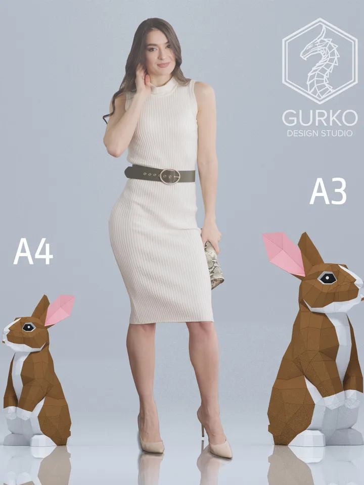 Standing Rabbit Papercraft, Hare, Digital Template, PDF Download, Gurko, 3D Low Poly, Pepakura, DIY Origami Sculpture, Paper Decor, DIY Gift