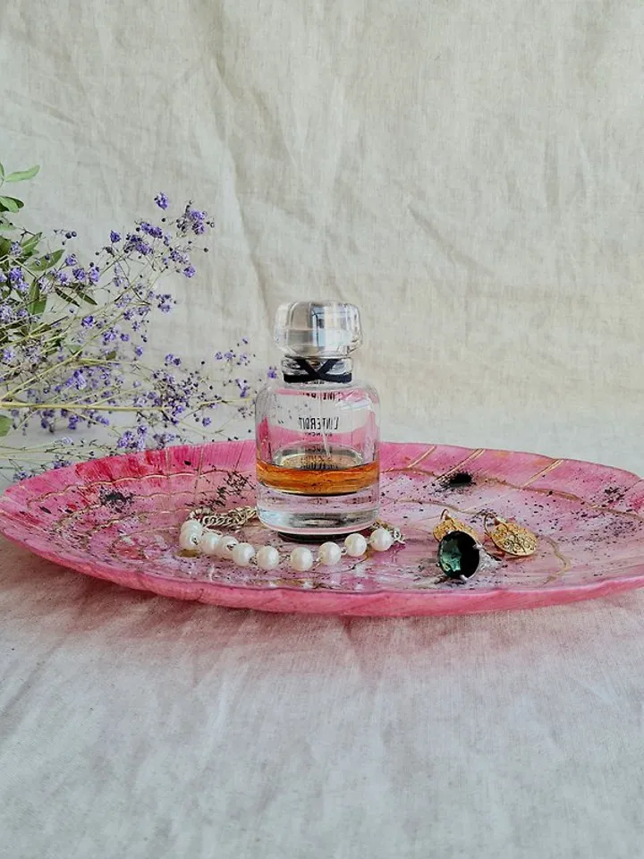 Hand Paint Pink Glass Plate for Exquisite Jewelry, Large Shell Pink Glass Plate