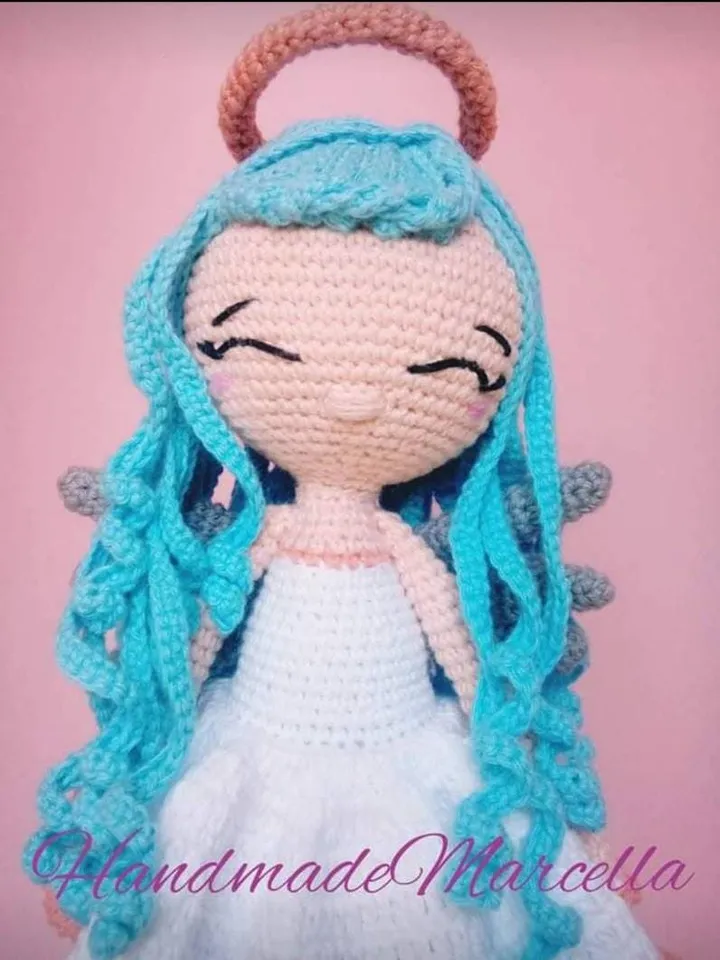 Celestina the Angel β 35 cm Crochet Amigurumi Angel Doll β Light Blue Hair β Handmade Gift β Soft Christmas Decor β Cupid Style Doll