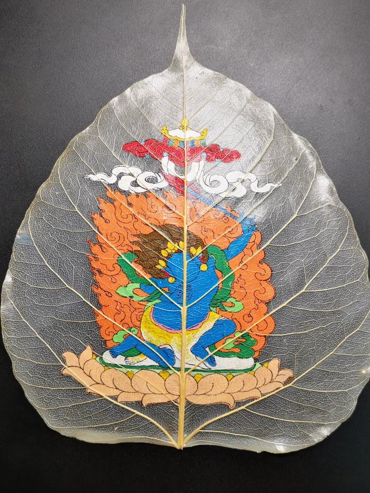 Gandhanra Handpainted Bodhi Leaf Thangka,Packed in Wooden Picture Frame,Painted with Natural Mineral Pigments,Achala Thangka