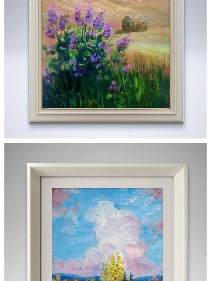 Oil painting scenery nature original painting wall art home decor,panoramic landscape sky clouds field of herbs and plants wall art decor