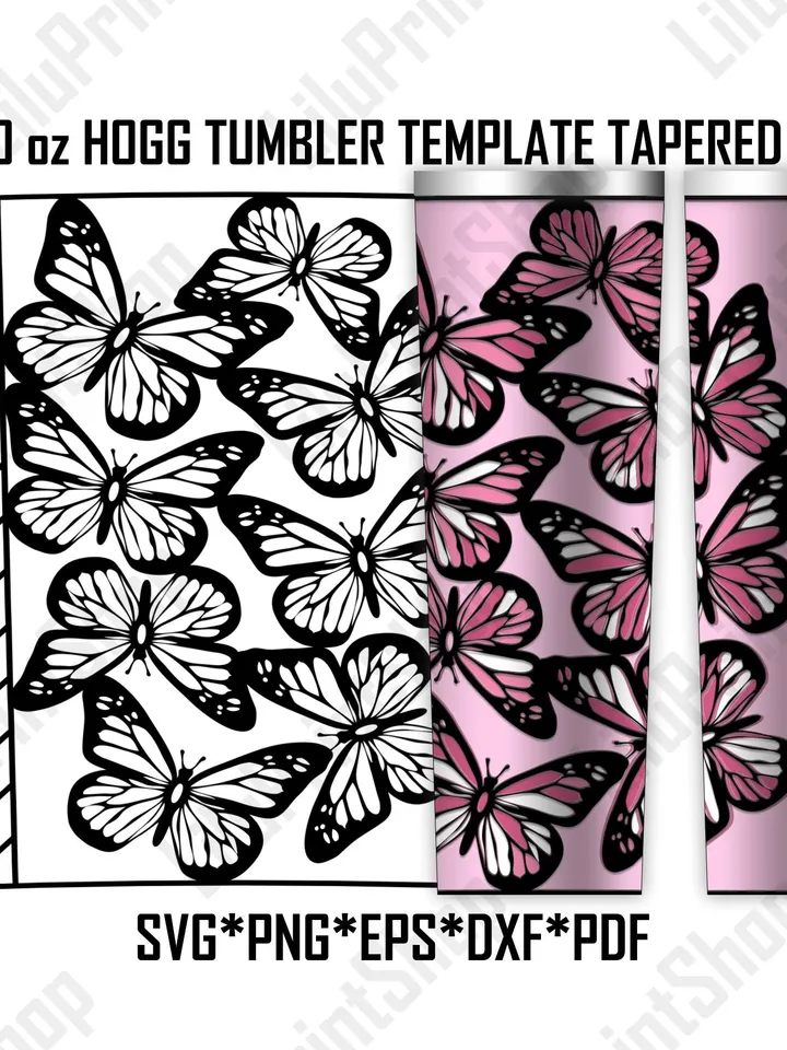Butterfly tumbler template svg for 20oz Hogg tapered tumbler , Tangram 20oz skinny tumbler template cut file. Instant download