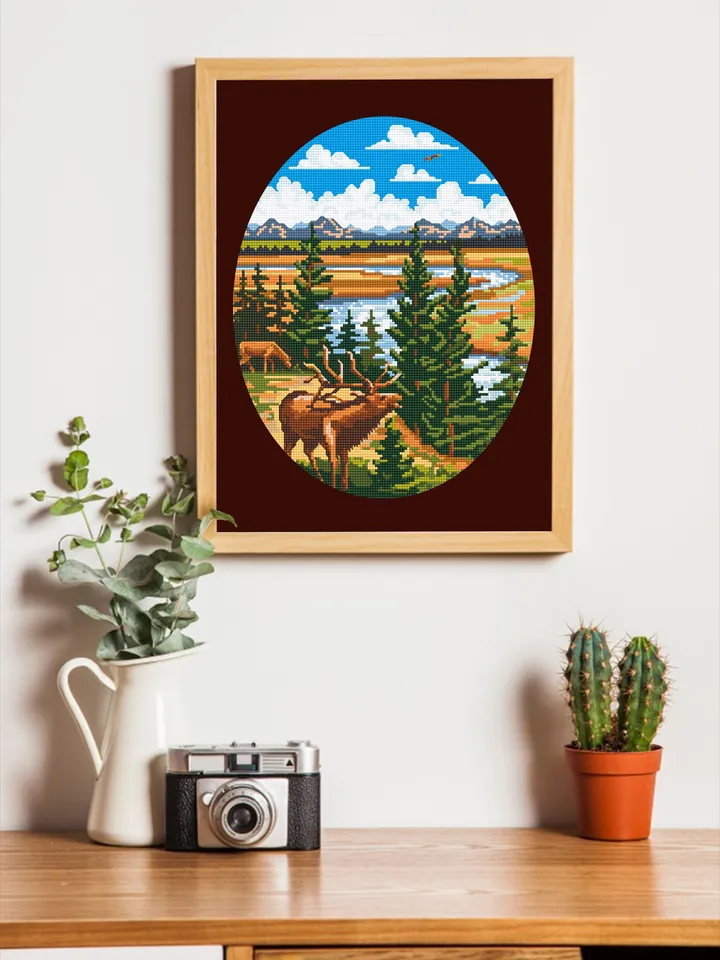 Yellowstone National Park cross stitch pattern PDF download Nature cross stitch chart, Deer embroidery PDF, Wildlife pattern digital #L29