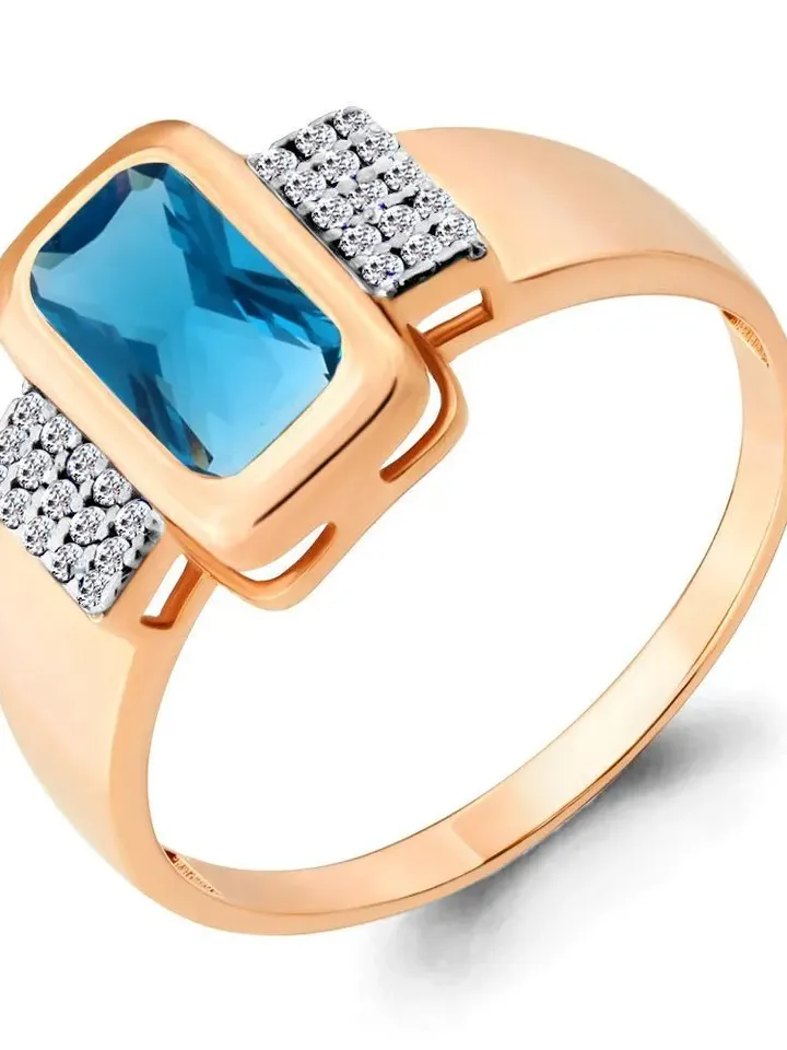 Ring silver 925 gold plated with London topaz and cubic zirconia