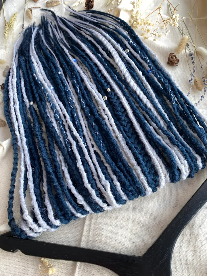 Dark blue and gray synthetic crochet De dreadlocks and braids ready to ship, Dreads extensions, Faux locs, fake dreads