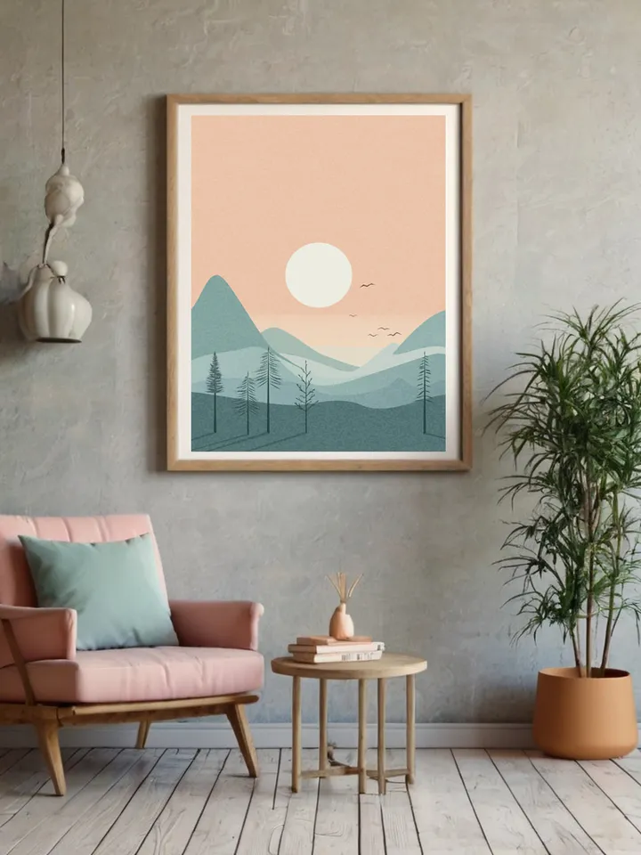 Minimalist Wall Art "Pastel Landscape" Boho Minimalist Home Decor.
