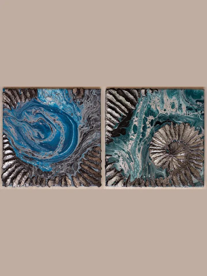 Waterscape wall art | Modern Abstract Sea Painting | 3D Effect Acrylic Art on Canvas | Handmade Artwork | Blue Square painting | Modular painting