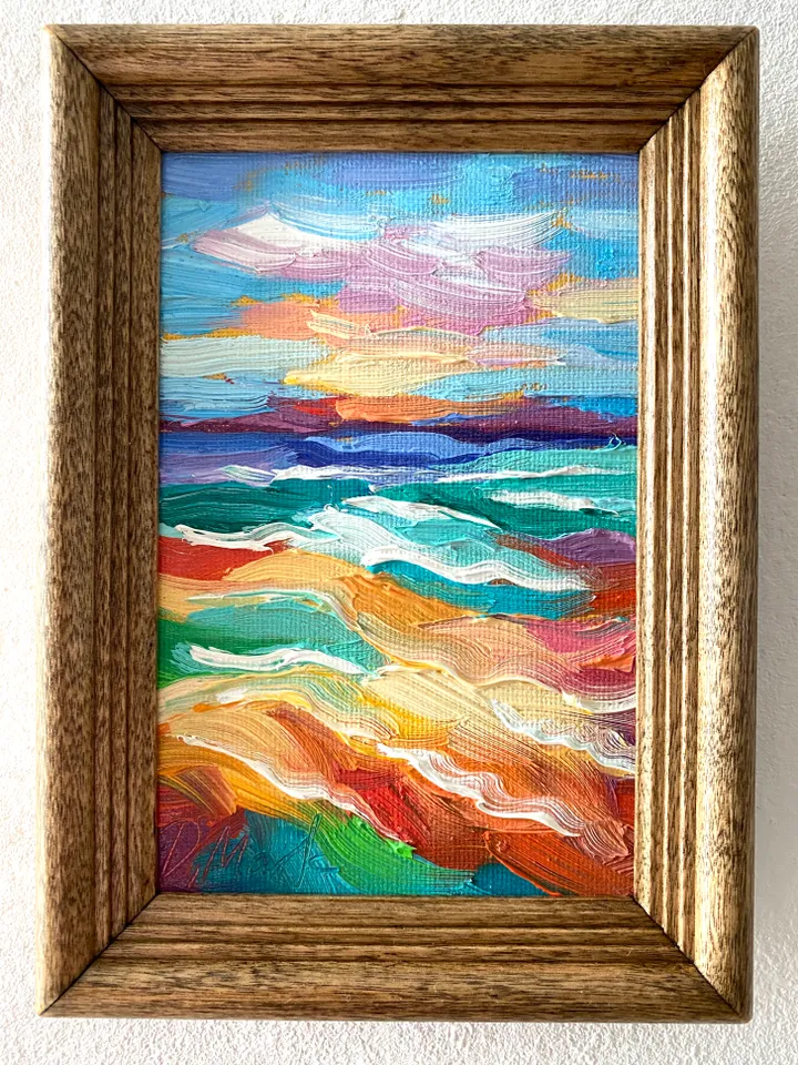Seascape Oil Painting Original Sea Landscape Painting Impasto Small Artwork Ocean Coastal Wall Art