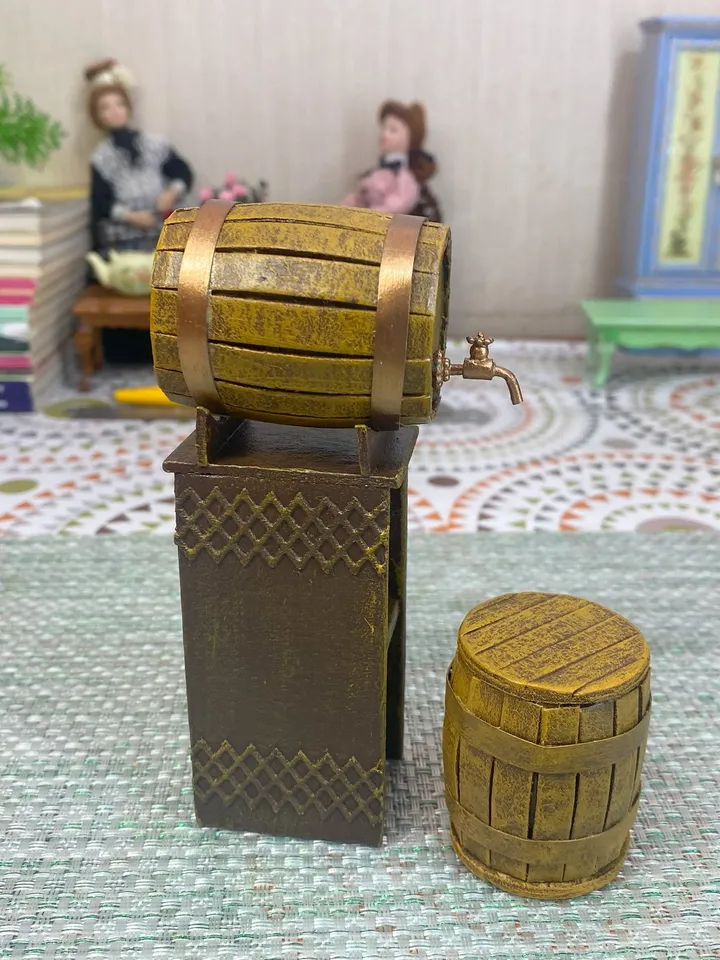 Wine set. Barrel with wine. Barrel. Puppet miniature. 1:12. Doll accessories.