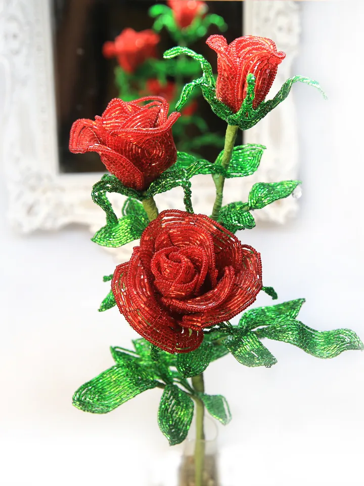 French Beaded Flowers pattern | Beaded Rose | Seed bead patterns | Beading tutorial | Digital Download - PDF