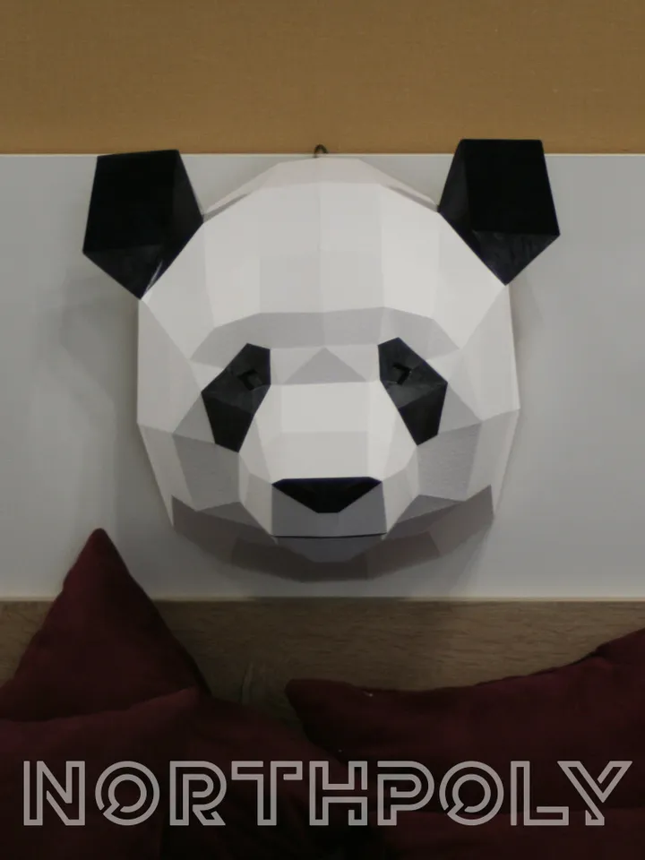 Panda Head Papercraft, Bear, Digital Template, PDF Download, Gurko, Trophy, 3D Low Poly, Pepakura, DIY Origami, Paper Decor, DIY Gift