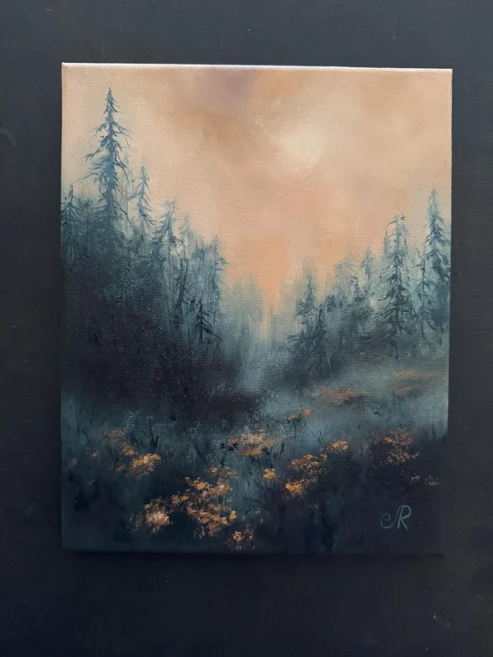 Forest Oil Painting Trees Original Wall Art Foggy Forest Painting