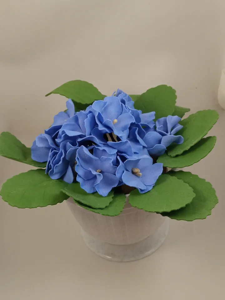 Blue violet in pot/ handmade artificial flowers/floral arrangements/ home decor/gift for her/mother Day gifts/grandma