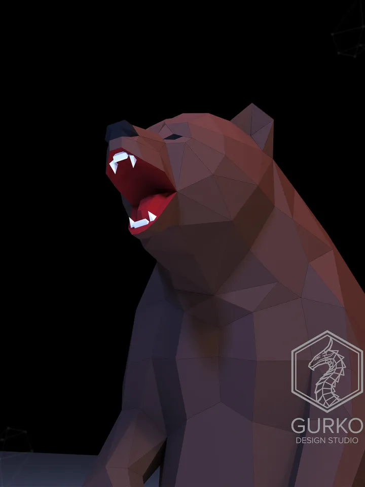 Angry Bear Papercraft, Grizzly, Digital Template, PDF Download, Gurko, 3D Low Poly, Pepakura, Origami Sculpture, Paper Party Decor, DIY Gift