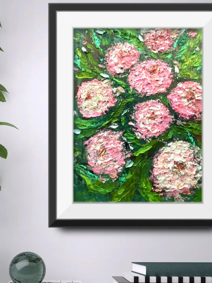 Chrysanthemums painting ,original oil painting on canvas ,pink chrysanthemums,abstract background, impressionistic chrysanthemums painting